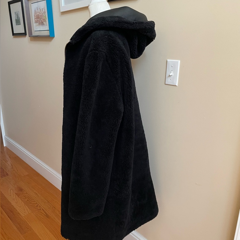 Black Reversible Hooded Leather/Shearling Coat from Maje - Picture 4 of 13